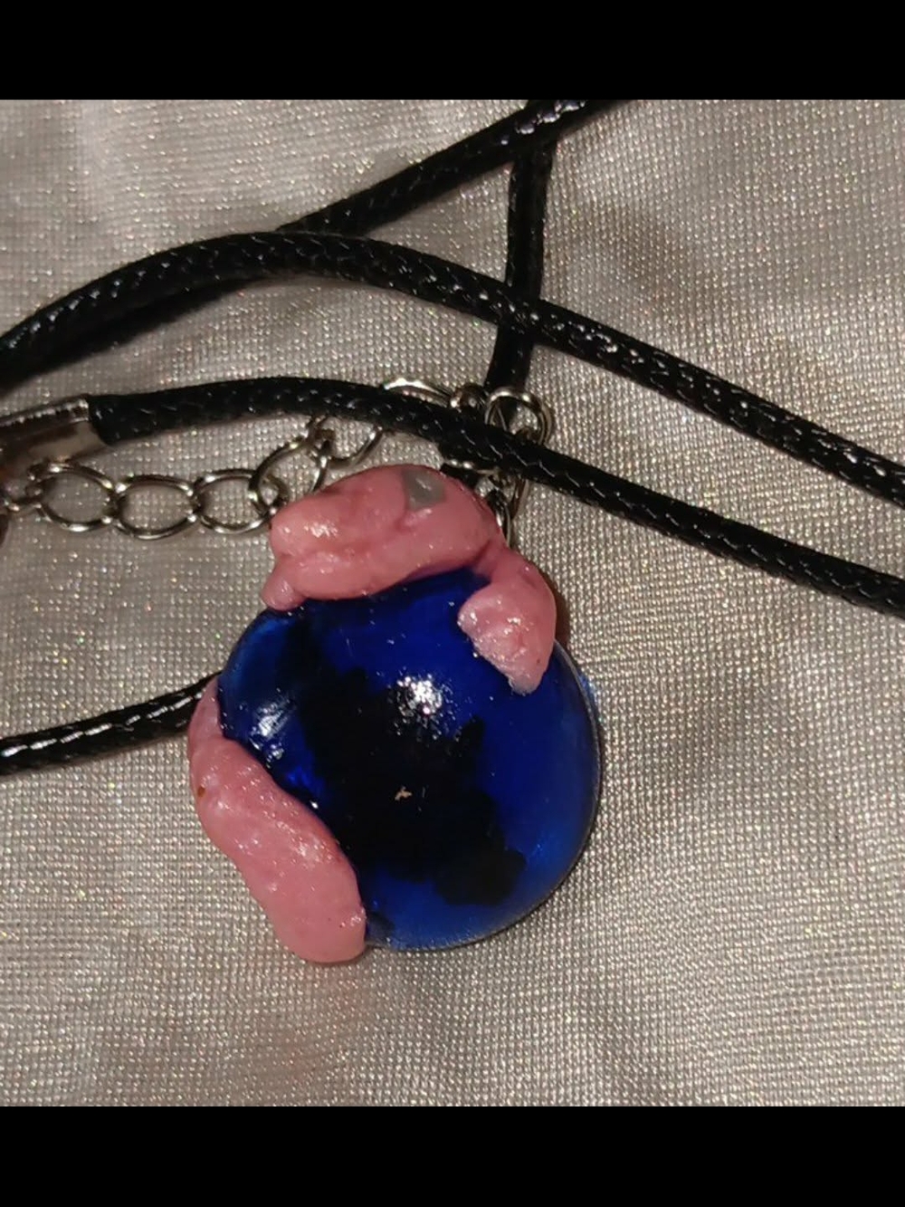 Pink Gecko Necklace Sparkling Blue Marble Eye Kawaii Fantasy Creature Whimsical